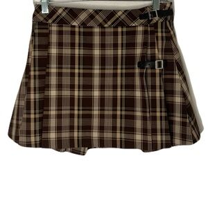 Aritzia Sunday Best Women’s 6 Multicolor Brown Plaid Mini Skirt Buckle Detail